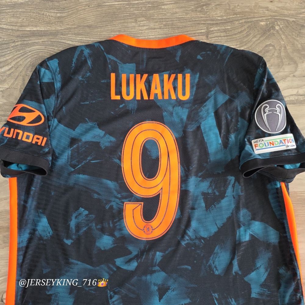 Nike Chelsea FC Romelu Lukaku #9 2021/2022 Authentic Third 3rd Soccer Jersey UCL - Picture 10 of 12